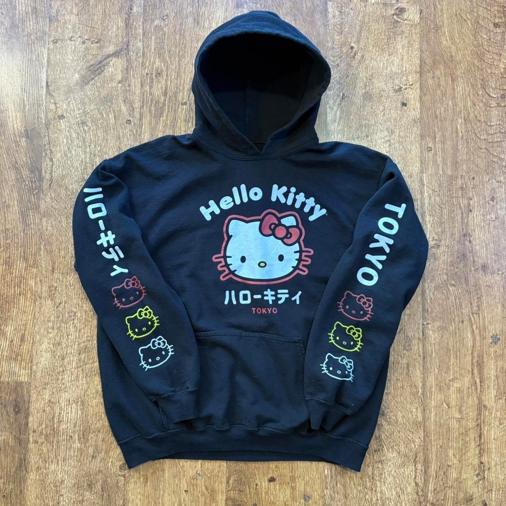 Sanrio Hello Kitty Tokyo Black Graphic Hoodie Sweatshirt Mens Medium Large